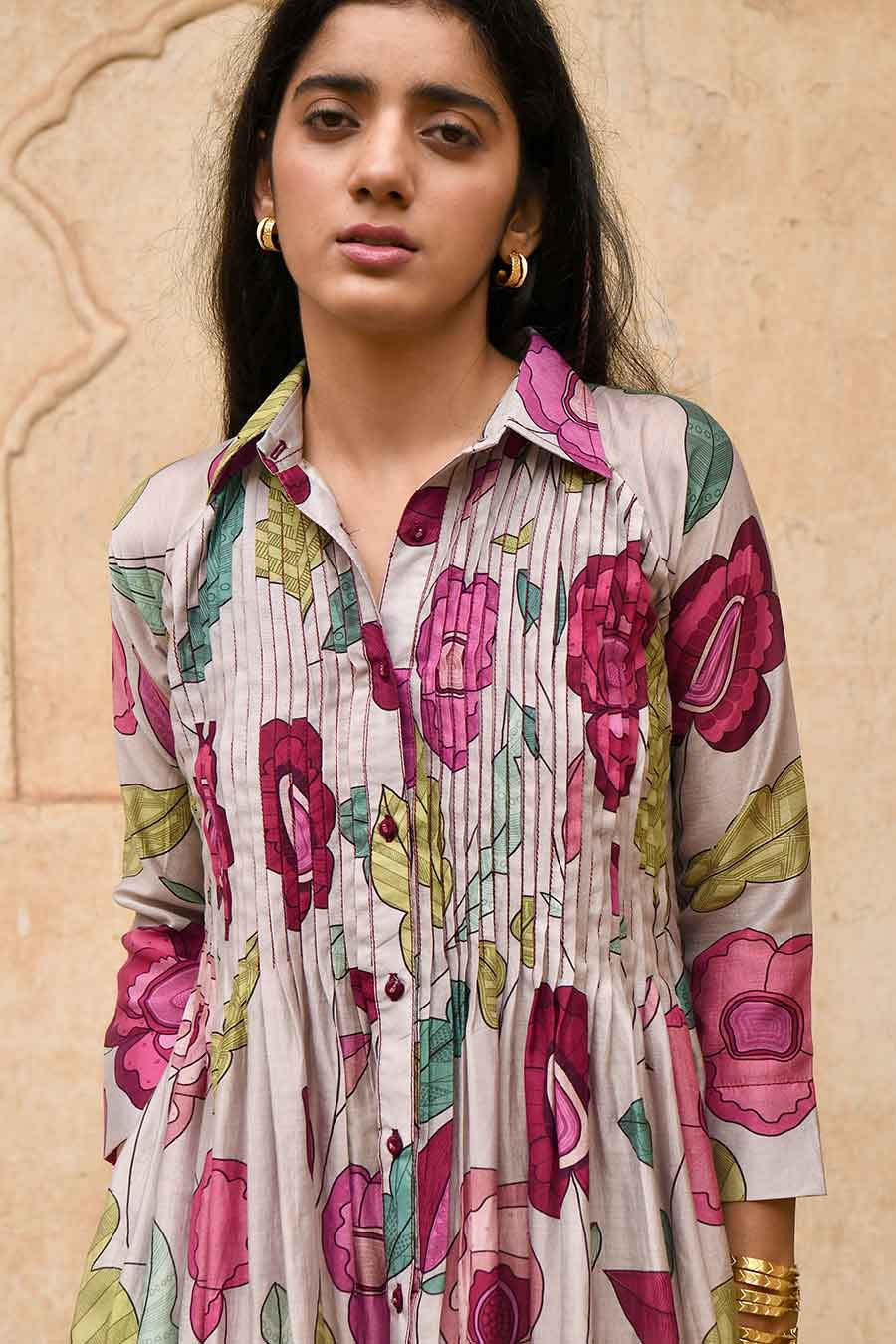 Magnolia Grey Printed Chanderi Kurta Set