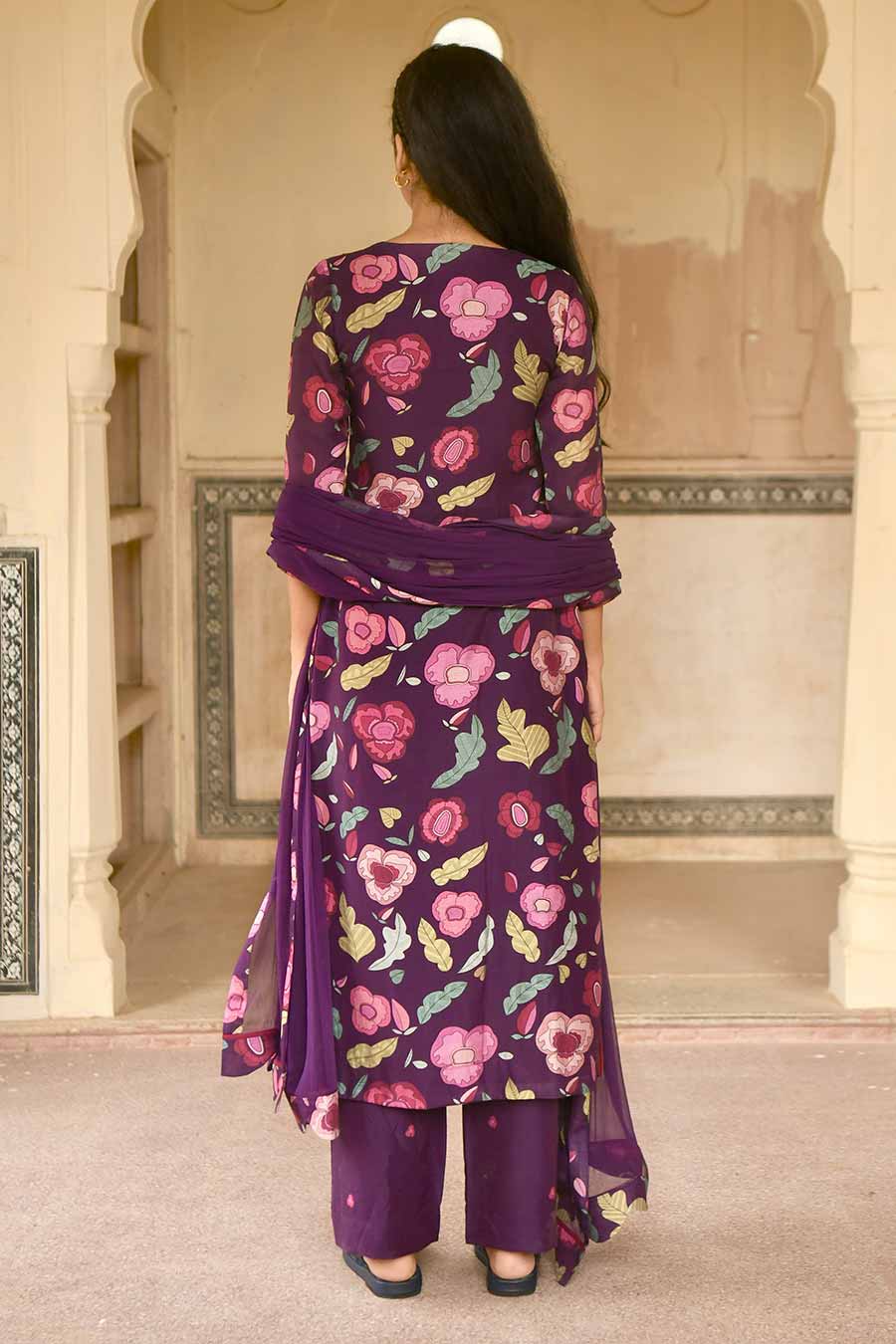 Orchid Wine Violet Printed Chanderi Kurta Set