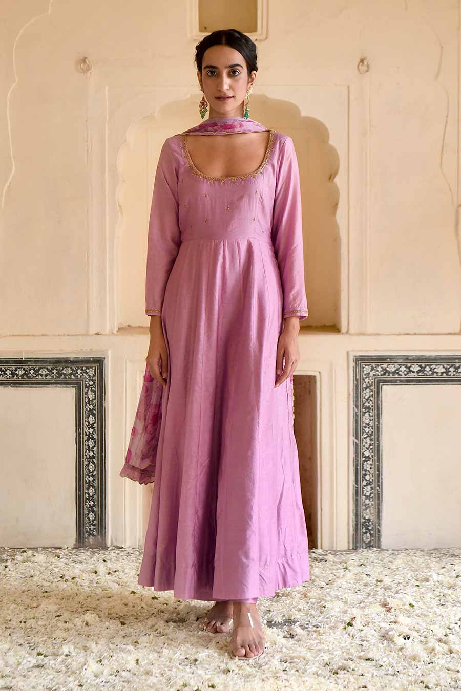 Rustic Pink Chanderi Festive Kurta Set