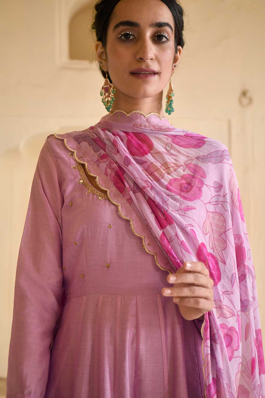 Rustic Pink Chanderi Festive Kurta Set