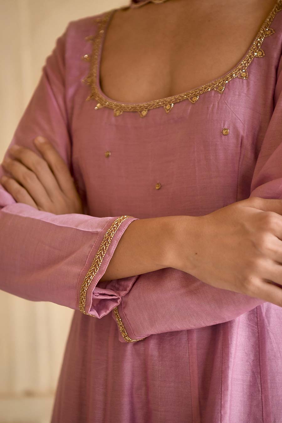 Rustic Pink Chanderi Festive Kurta Set