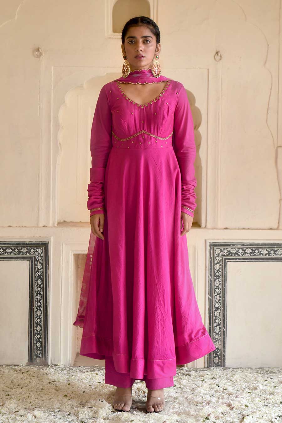 Hot Pink Chanderi Festive Kurta Set