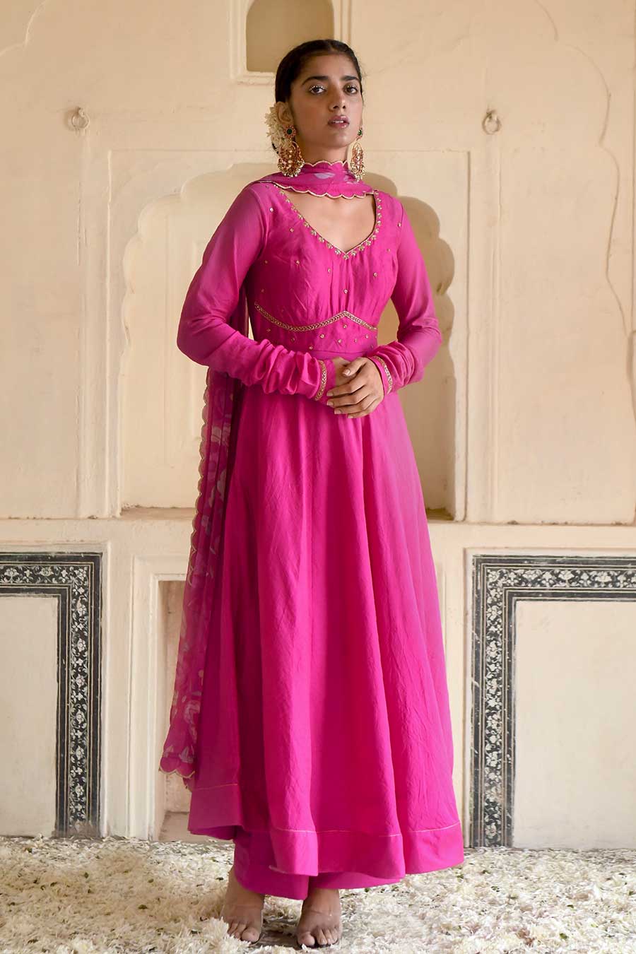 Hot Pink Chanderi Festive Kurta Set