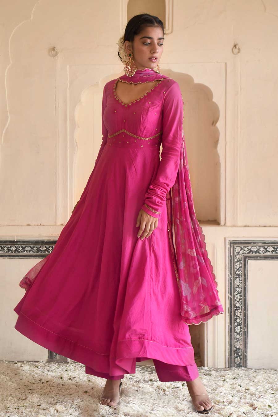 Hot Pink Chanderi Festive Kurta Set