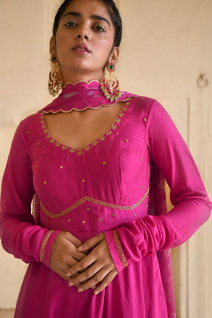 Hot Pink Chanderi Festive Kurta Set