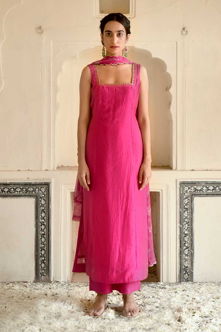 Hot Pink Chanderi Festive Kurta Set