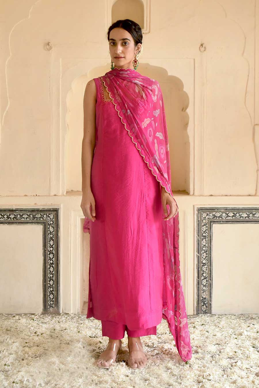 Hot Pink Chanderi Festive Kurta Set