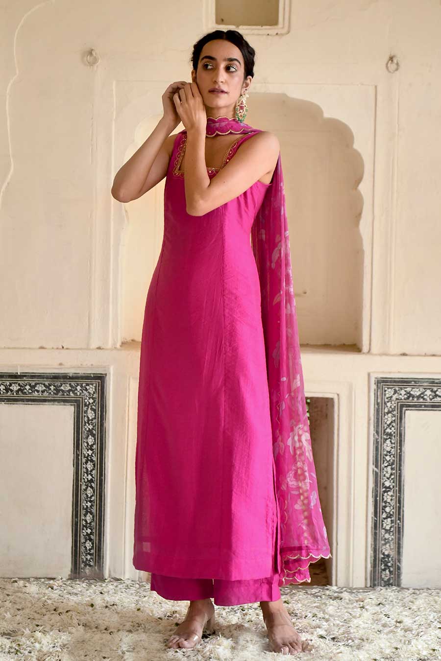 Hot Pink Chanderi Festive Kurta Set