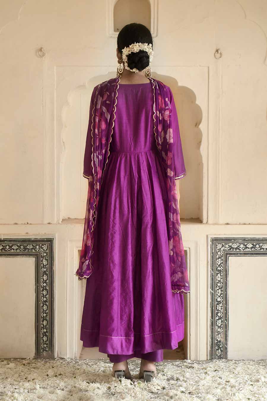 Violet Chanderi Embroidered Kurta Set