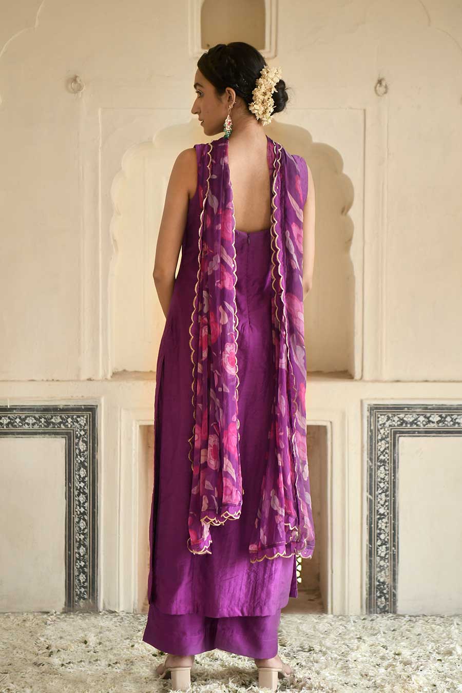 Violet Chanderi Embroidered Kurta Set