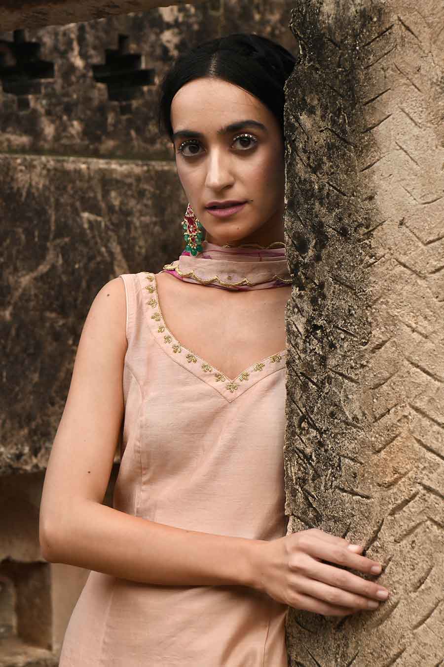 Sugar Rose Peach Chanderi Kurta Set