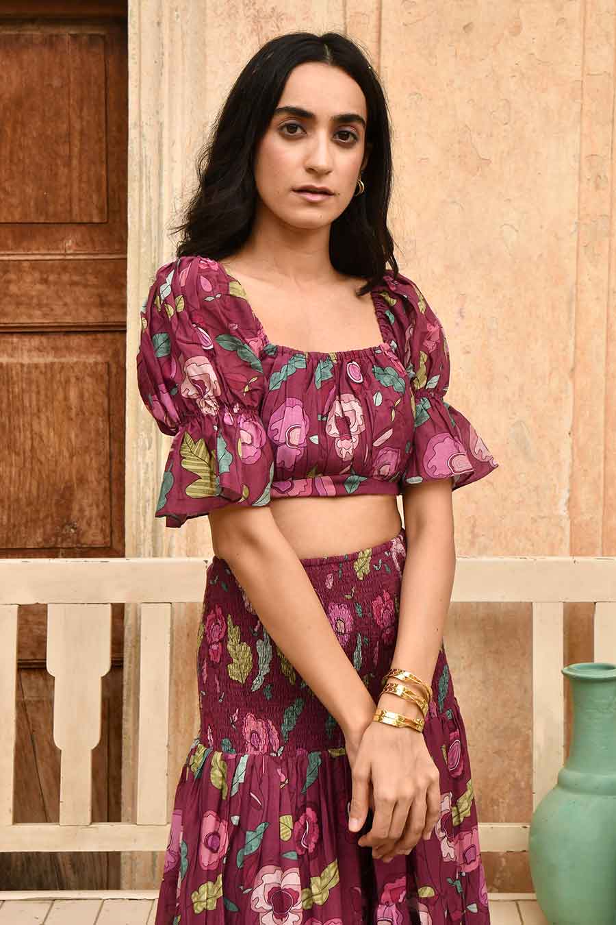Merlot Wine Red Floral Print Co-Ord Set