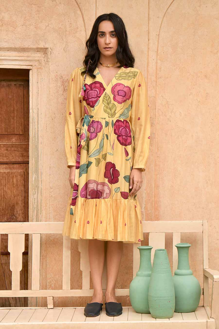 Sandalwood Yellow Floral Print Dress
