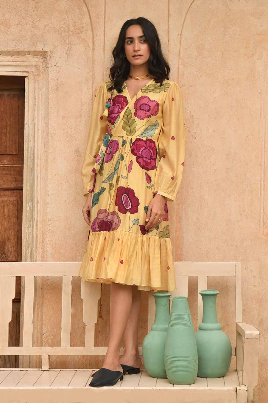 Sandalwood Yellow Floral Print Dress