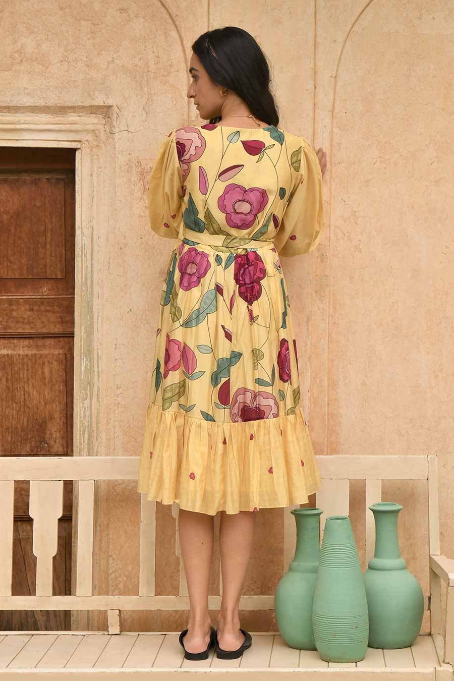 Sandalwood Yellow Floral Print Dress