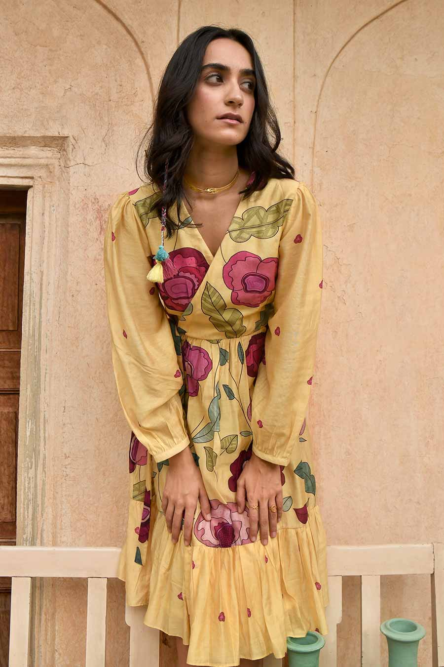 Sandalwood Yellow Floral Print Dress