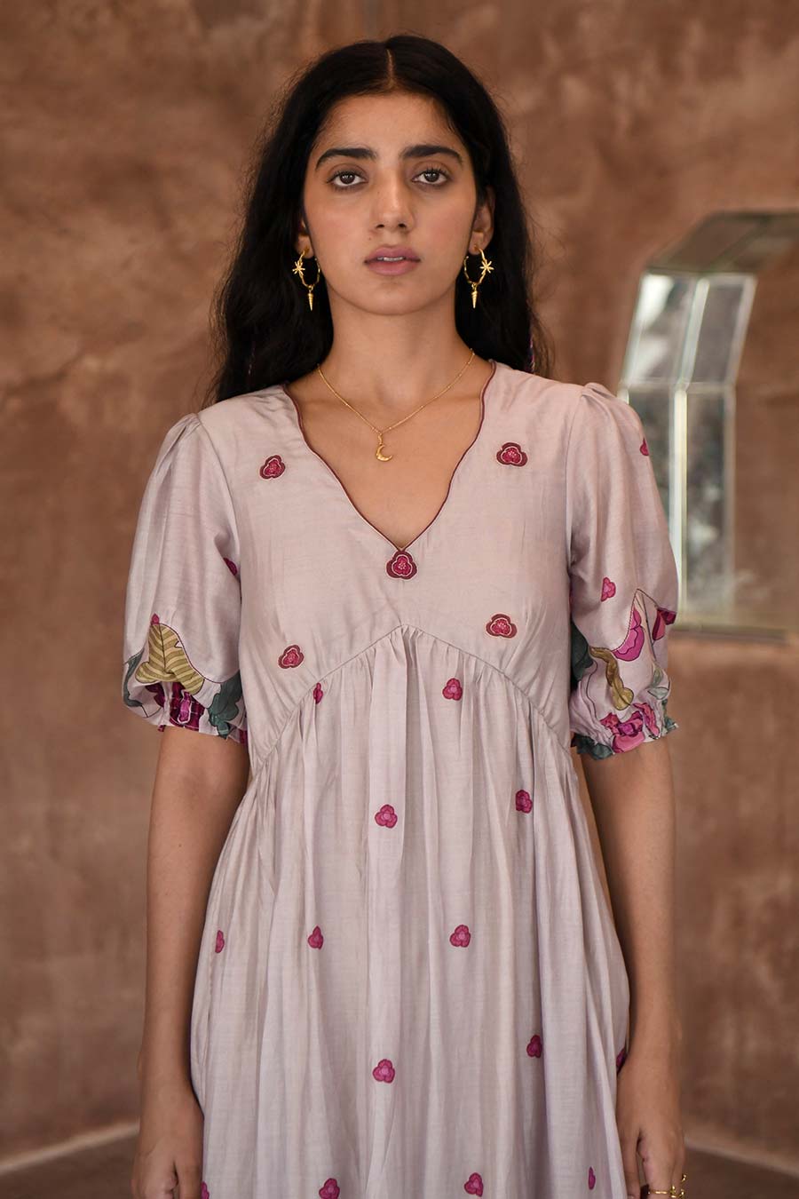 Cloudy Grey Floral Print Tier Dress