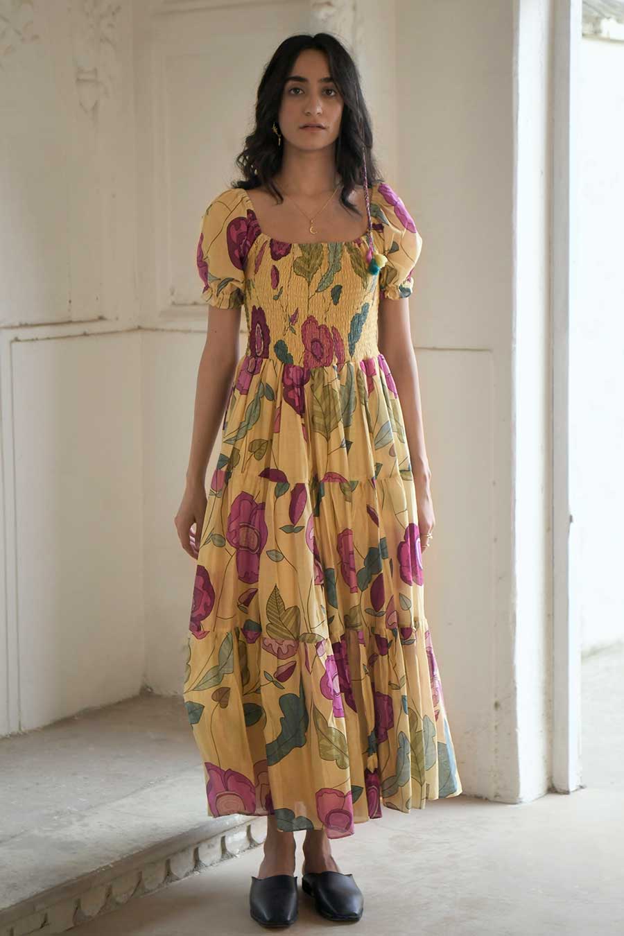 Sunshine Yellow Floral Print Dress