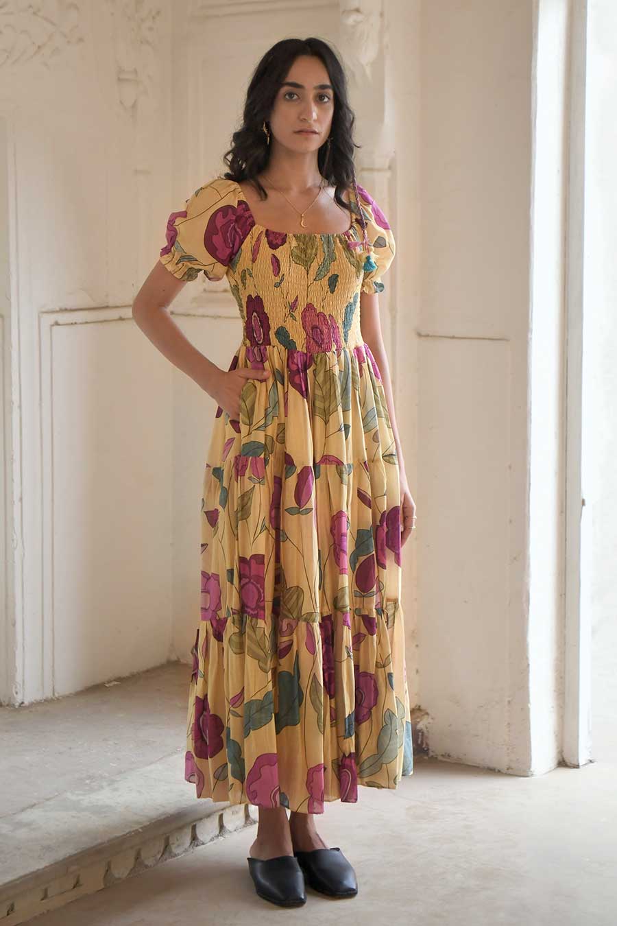 Sunshine Yellow Floral Print Dress