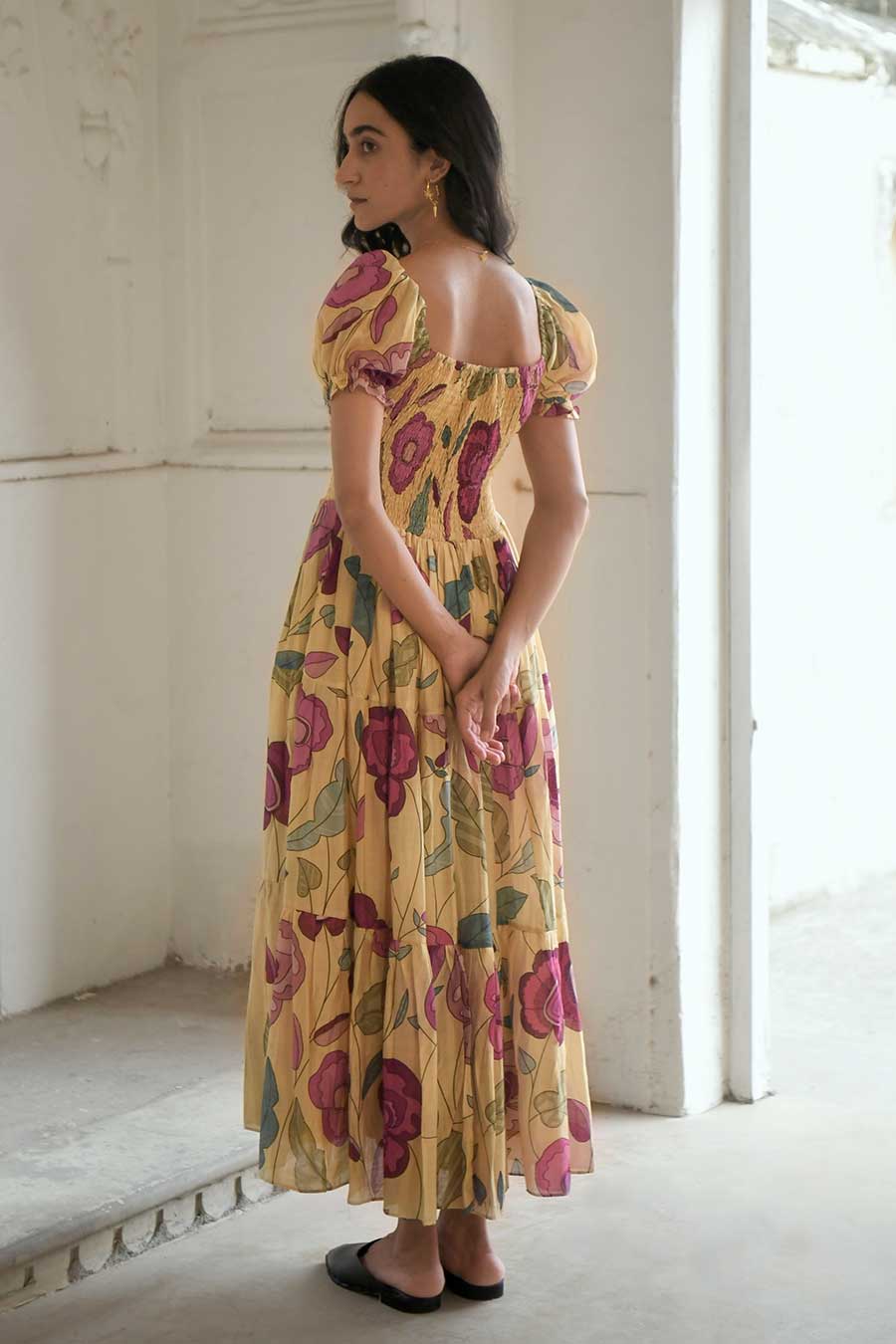 Sunshine Yellow Floral Print Dress