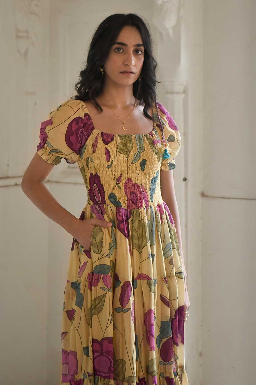 Sunshine Yellow Floral Print Dress