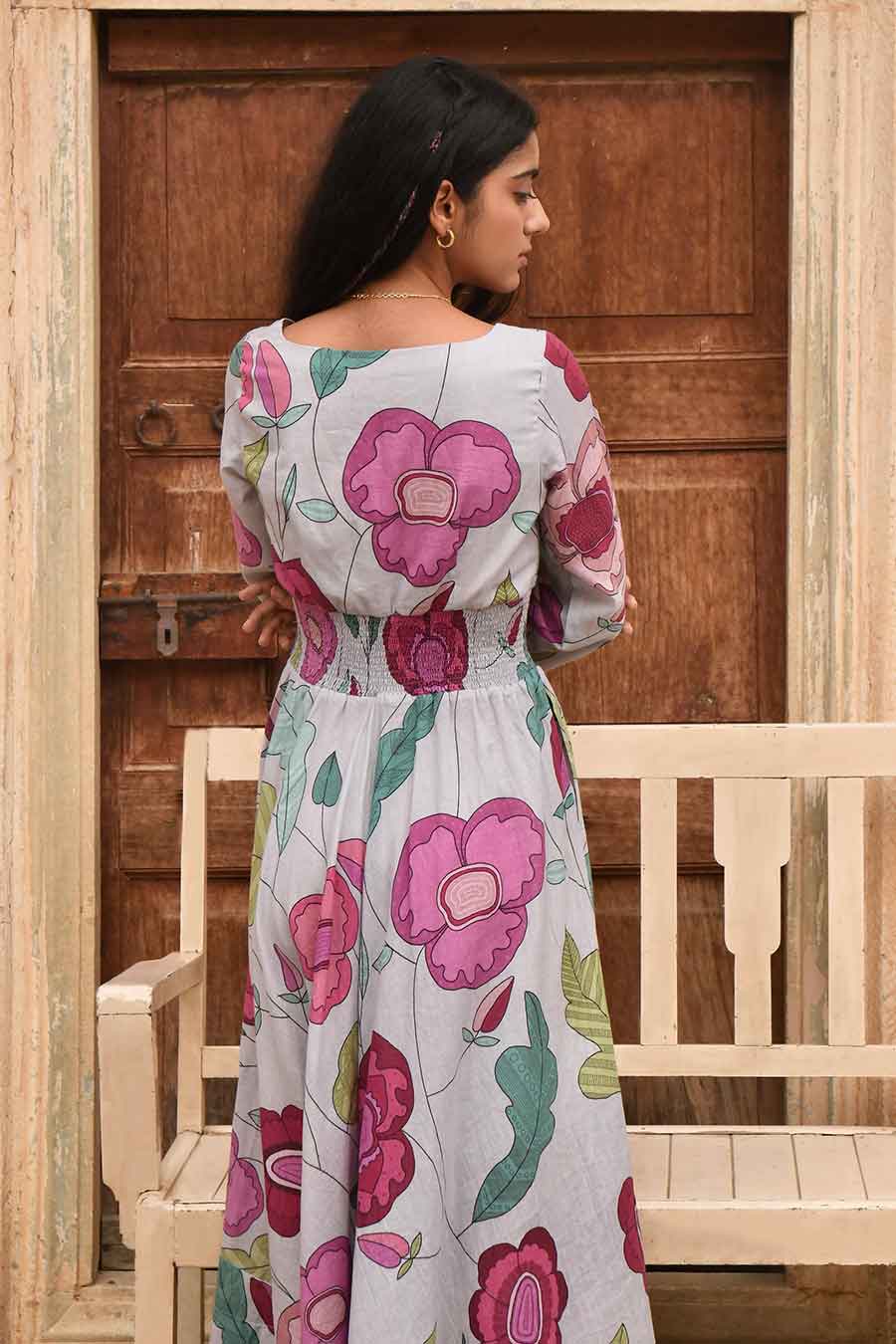 Fossil Bloom Grey Floral Print Dress