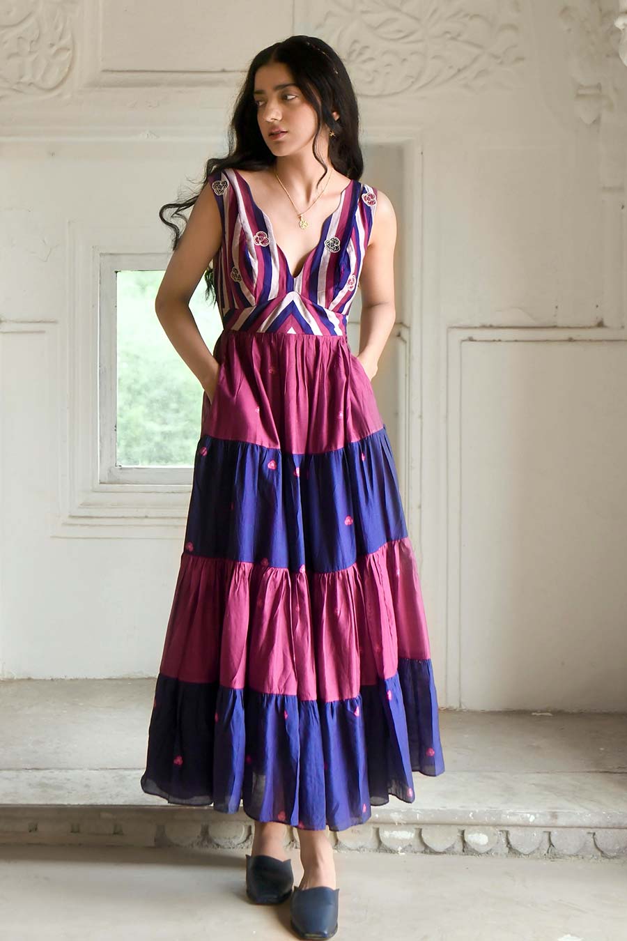 Bloomy Merlot Multicolor Tier Dress