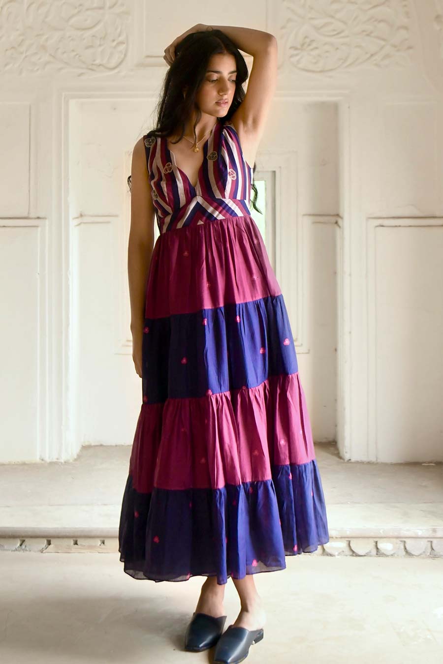 Bloomy Merlot Multicolor Tier Dress