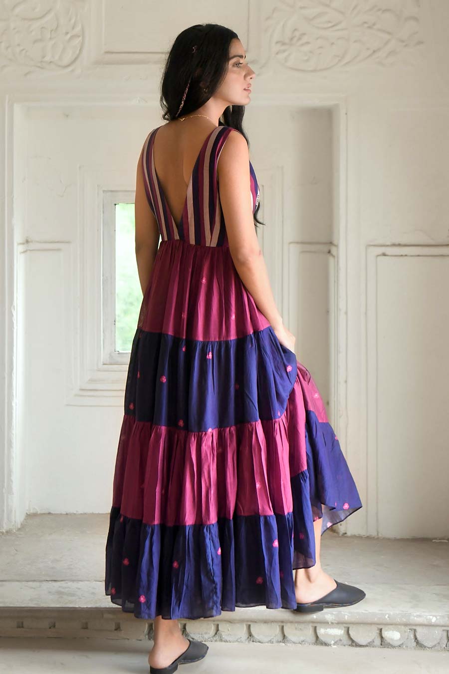 Bloomy Merlot Multicolor Tier Dress