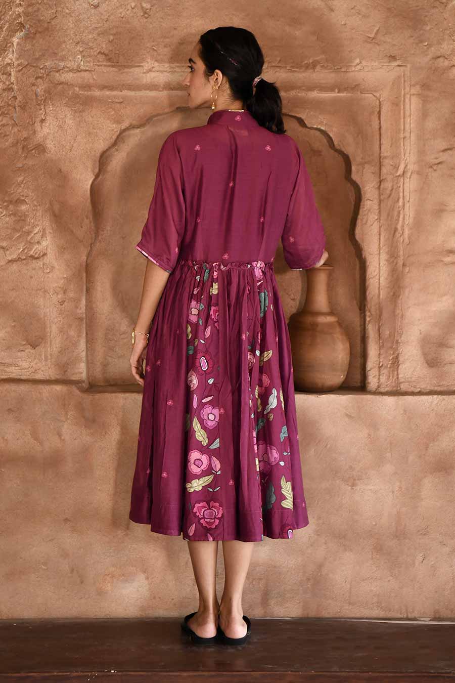 Mahogany Wine Chanderi Shirt Dress