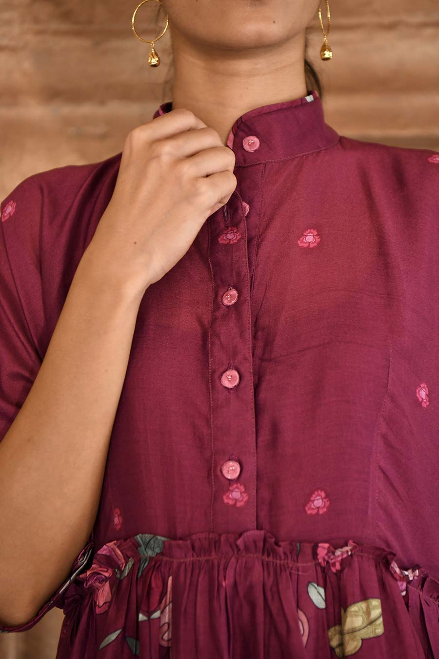 Mahogany Wine Chanderi Shirt Dress