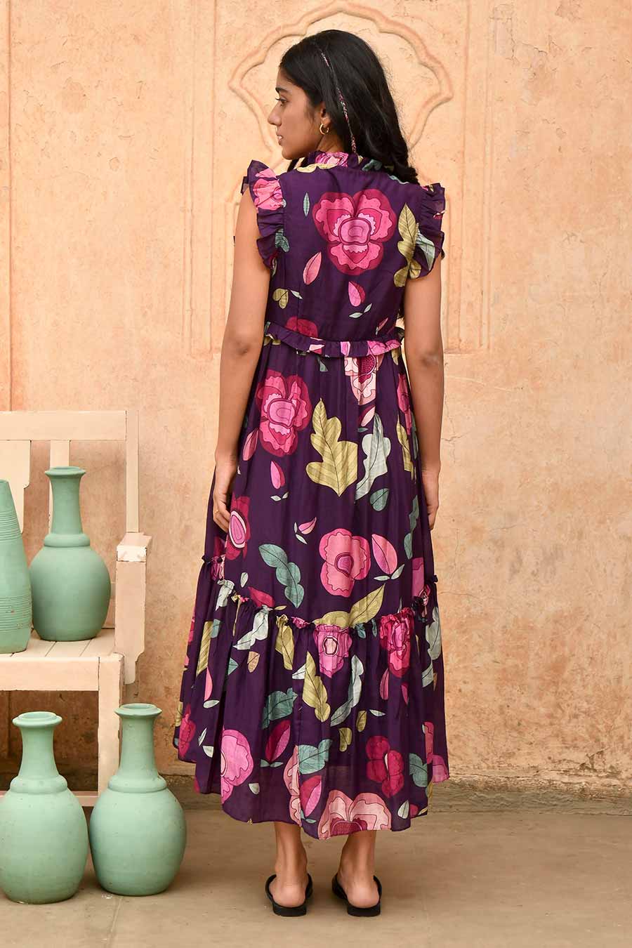 French Violet Floral Print Dress
