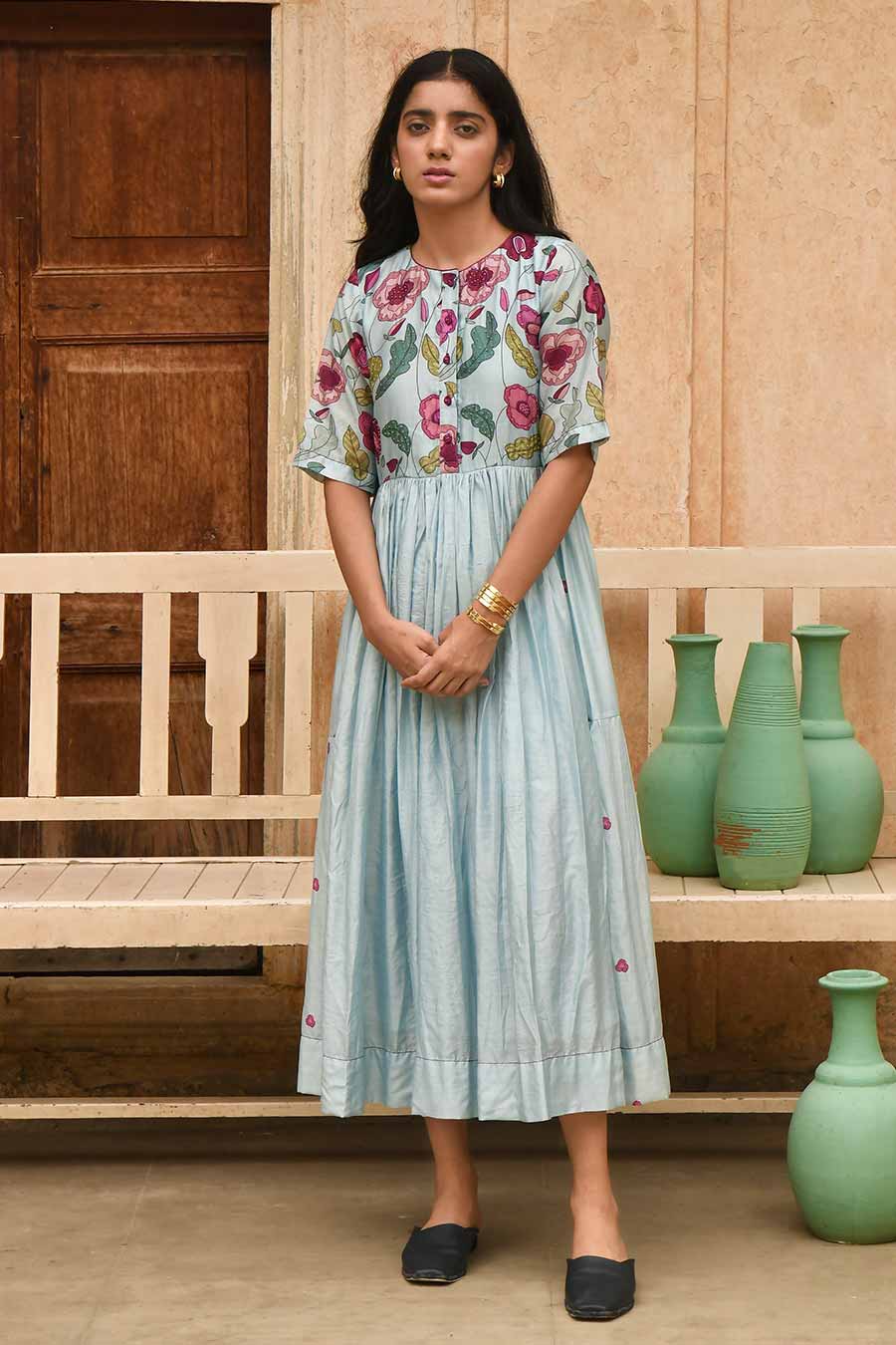 Blue Daisy Floral Print Dress