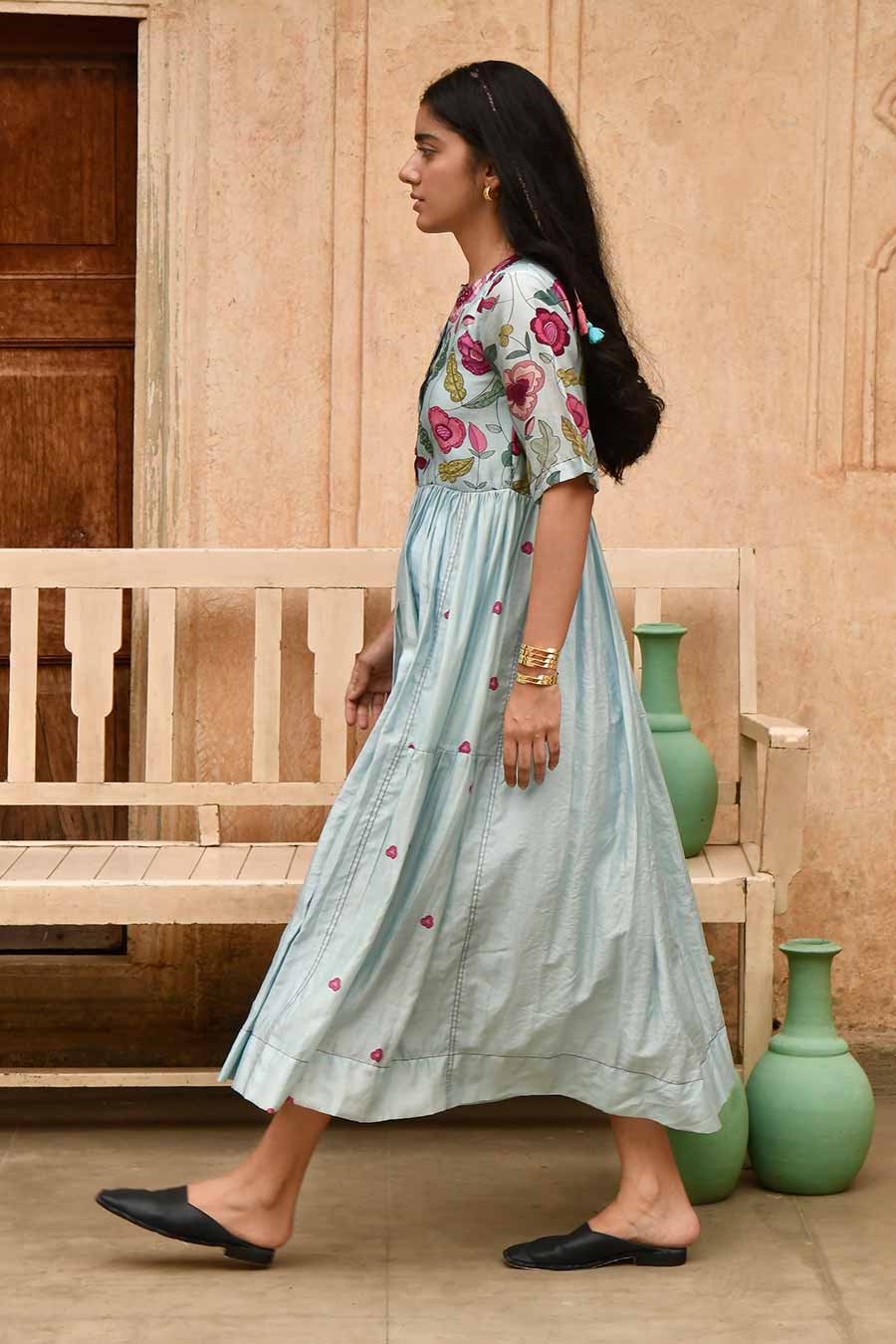 Blue Daisy Floral Print Dress