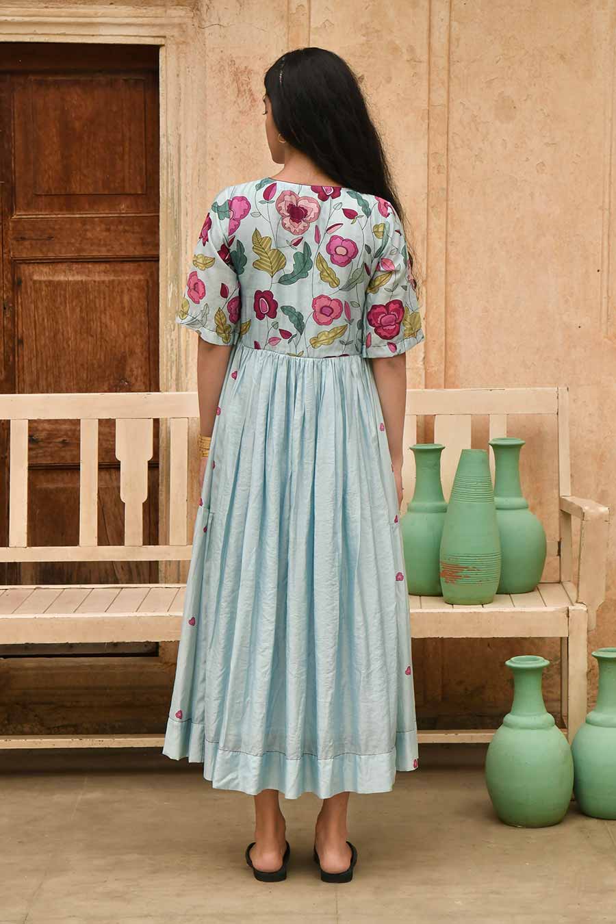 Blue Daisy Floral Print Dress