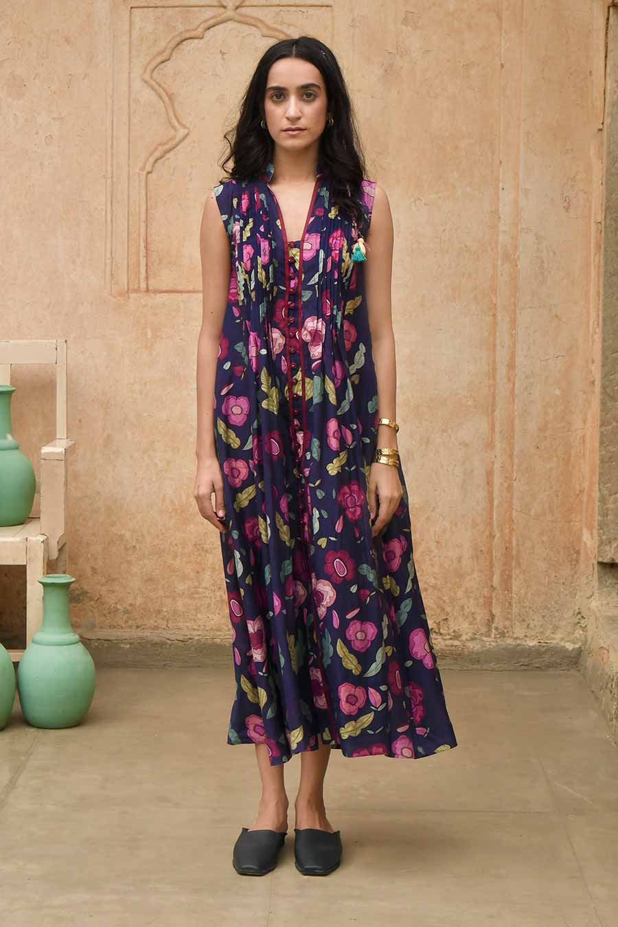 Carnation Blue Floral Print Shirt Dress