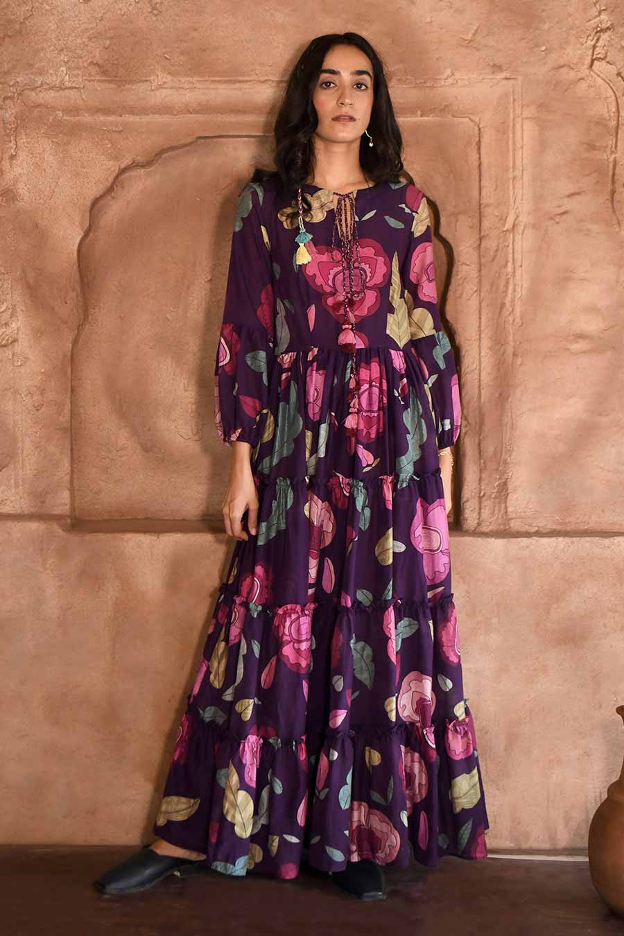 Mauve Violet Floral Print Dress
