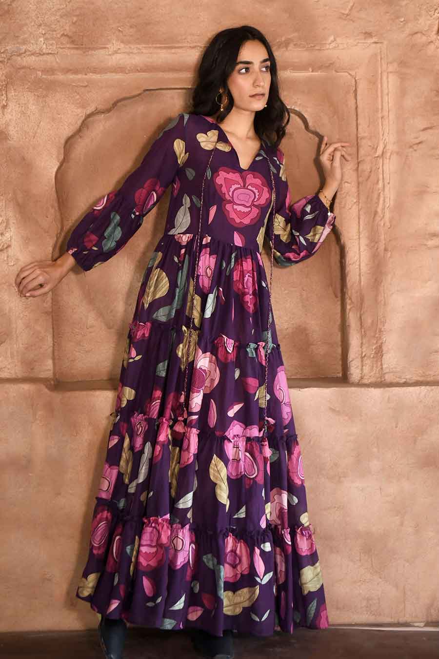 Mauve Violet Floral Print Dress