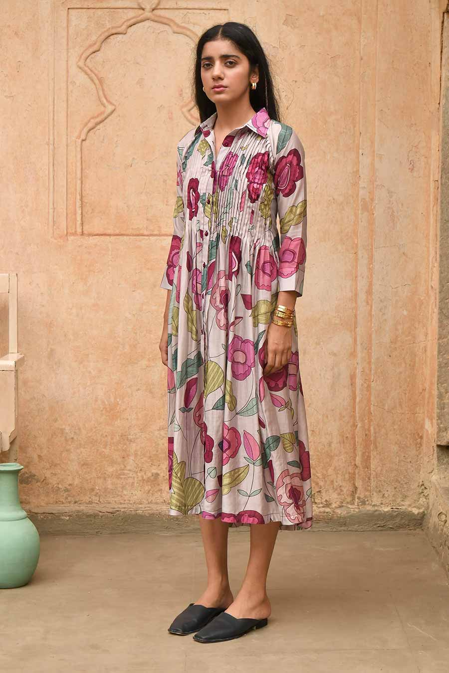 Magnolia Grey Floral Print Shirt Dress
