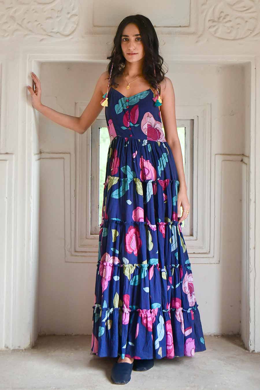 Midnight Blue Floral Print Dress
