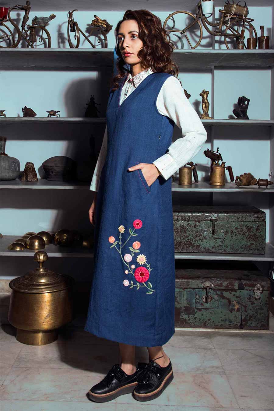Blue Embroidered Handmade Dress