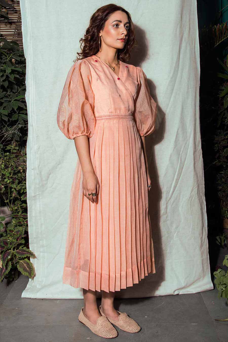 Peach Embroidered Handmade Dress