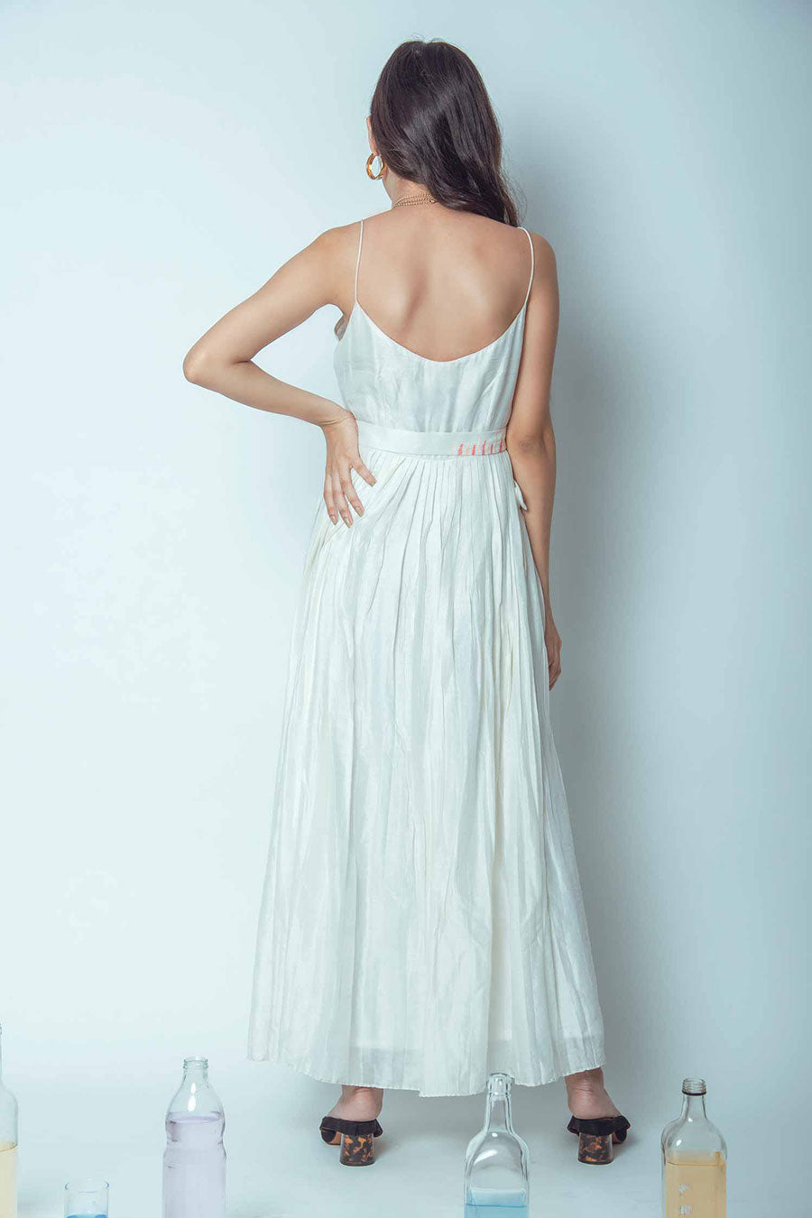Pleated Pearl White Dress