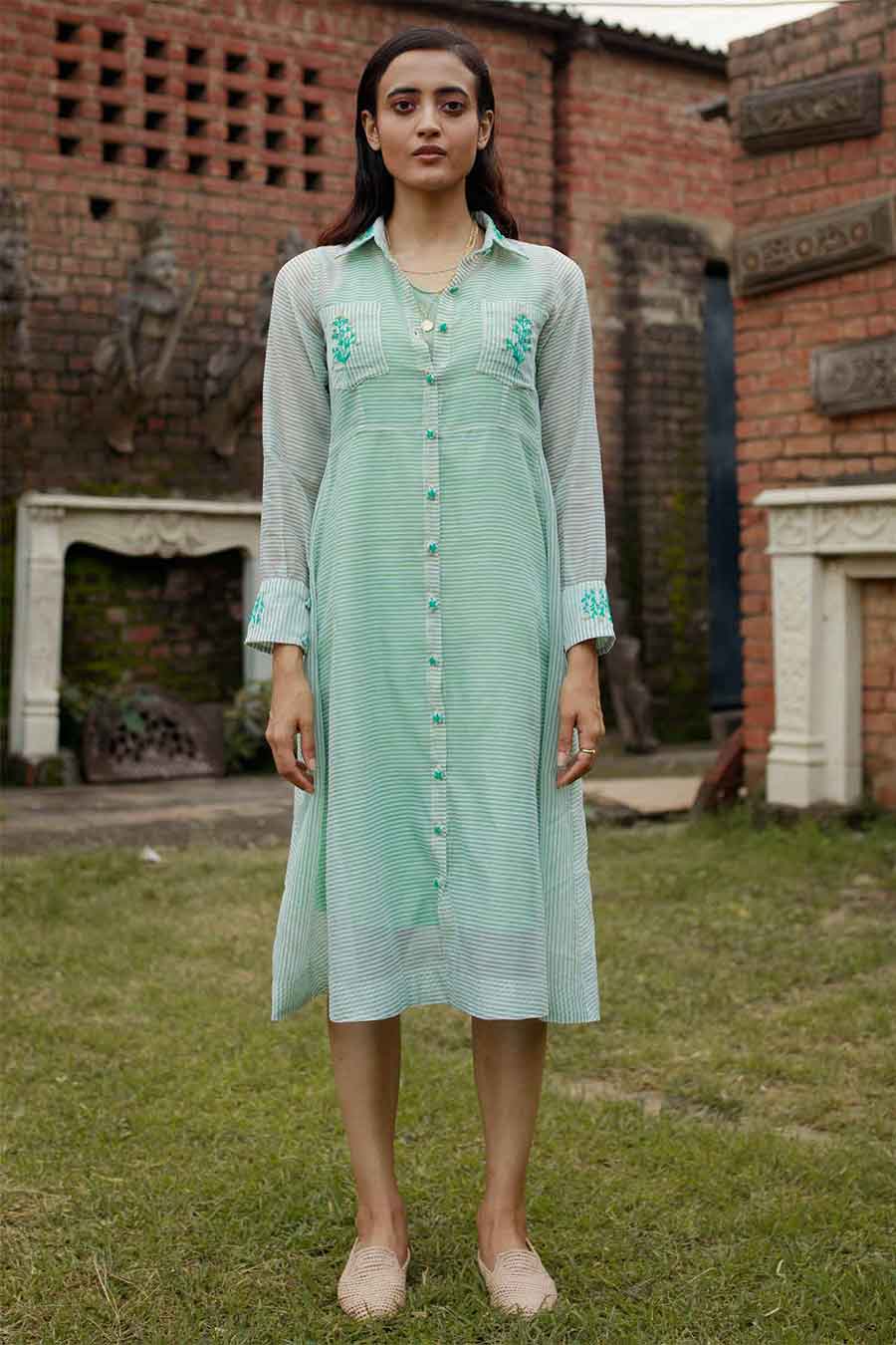 Handloom Silk Green Handmade Dress Jacket