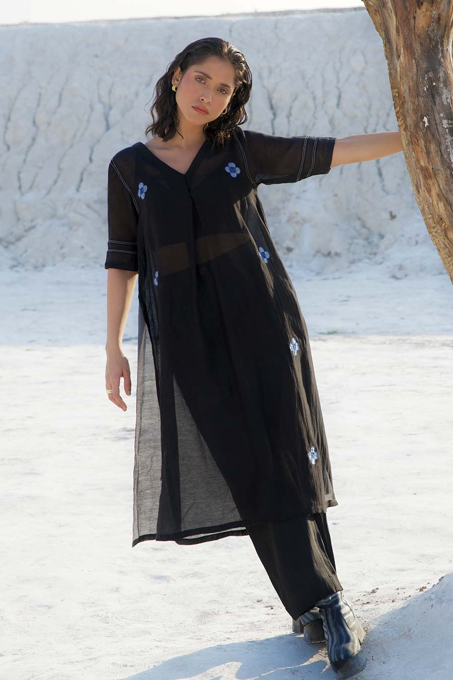 Black Embroidered Chanderi Co-Ord Set