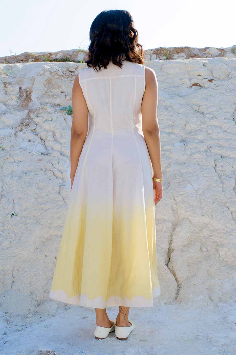 White & Yellow Embroidered Dress