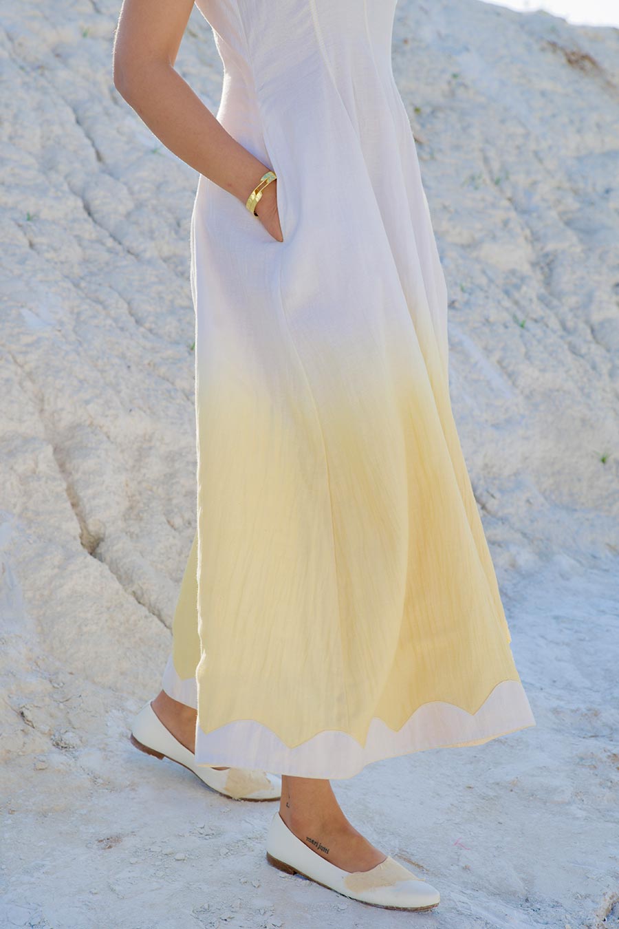 White & Yellow Embroidered Dress