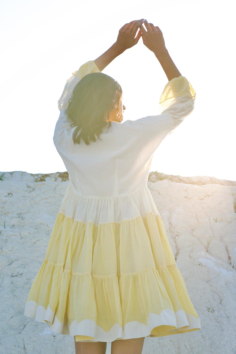 White & Yellow Embroidered Dress