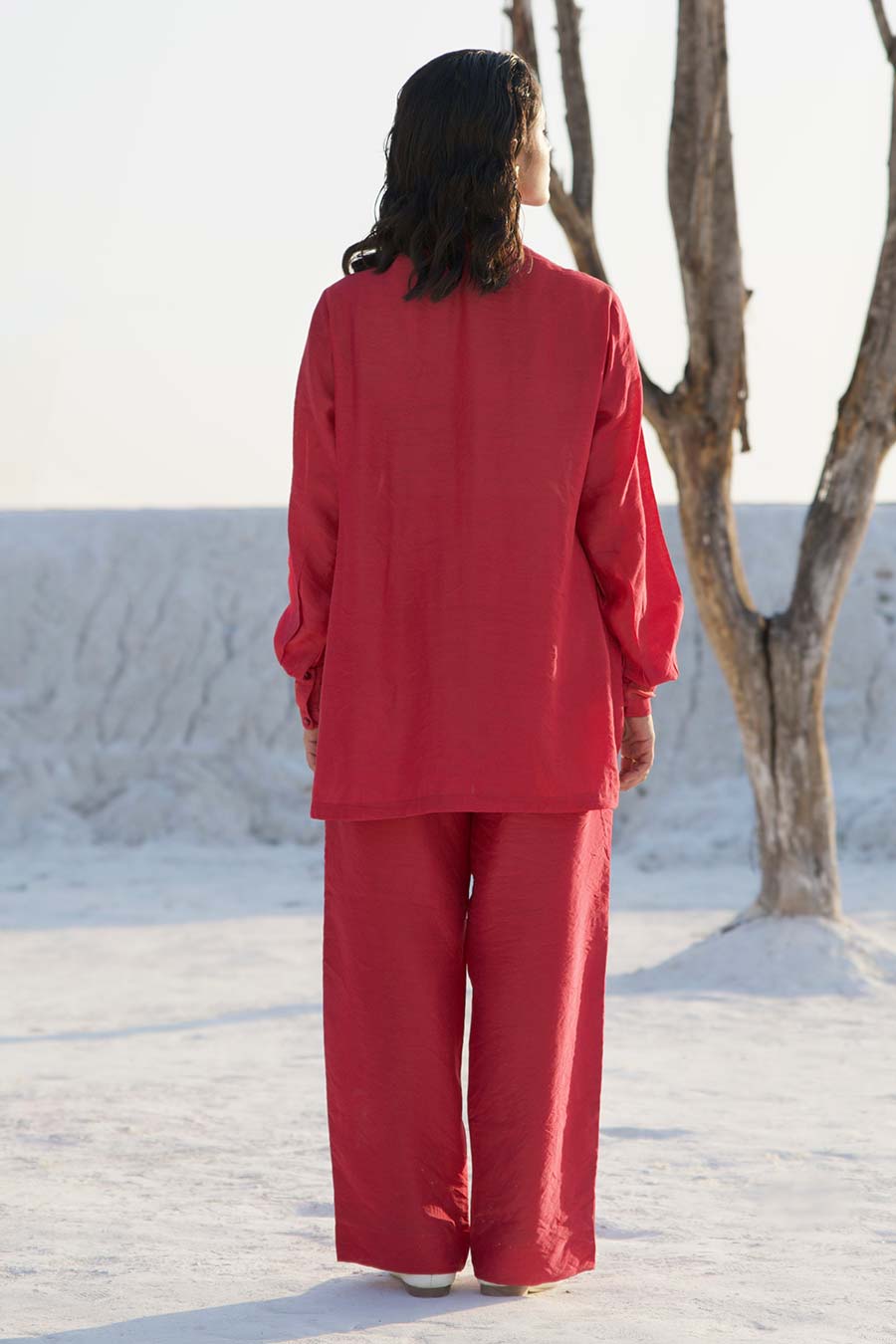 Red Embroidered Shirt & Pant Co-Ord Set