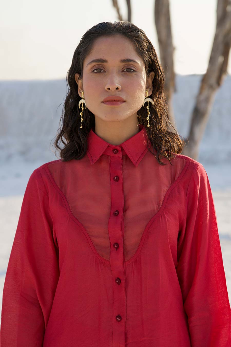 Red Embroidered Shirt & Pant Co-Ord Set